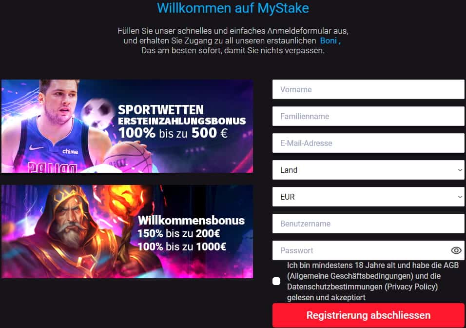 Mystake Daten eingeben