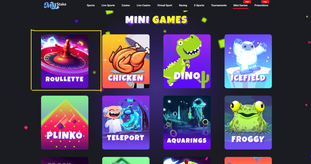 Mystake roulette icon highlighted on Mystake website.