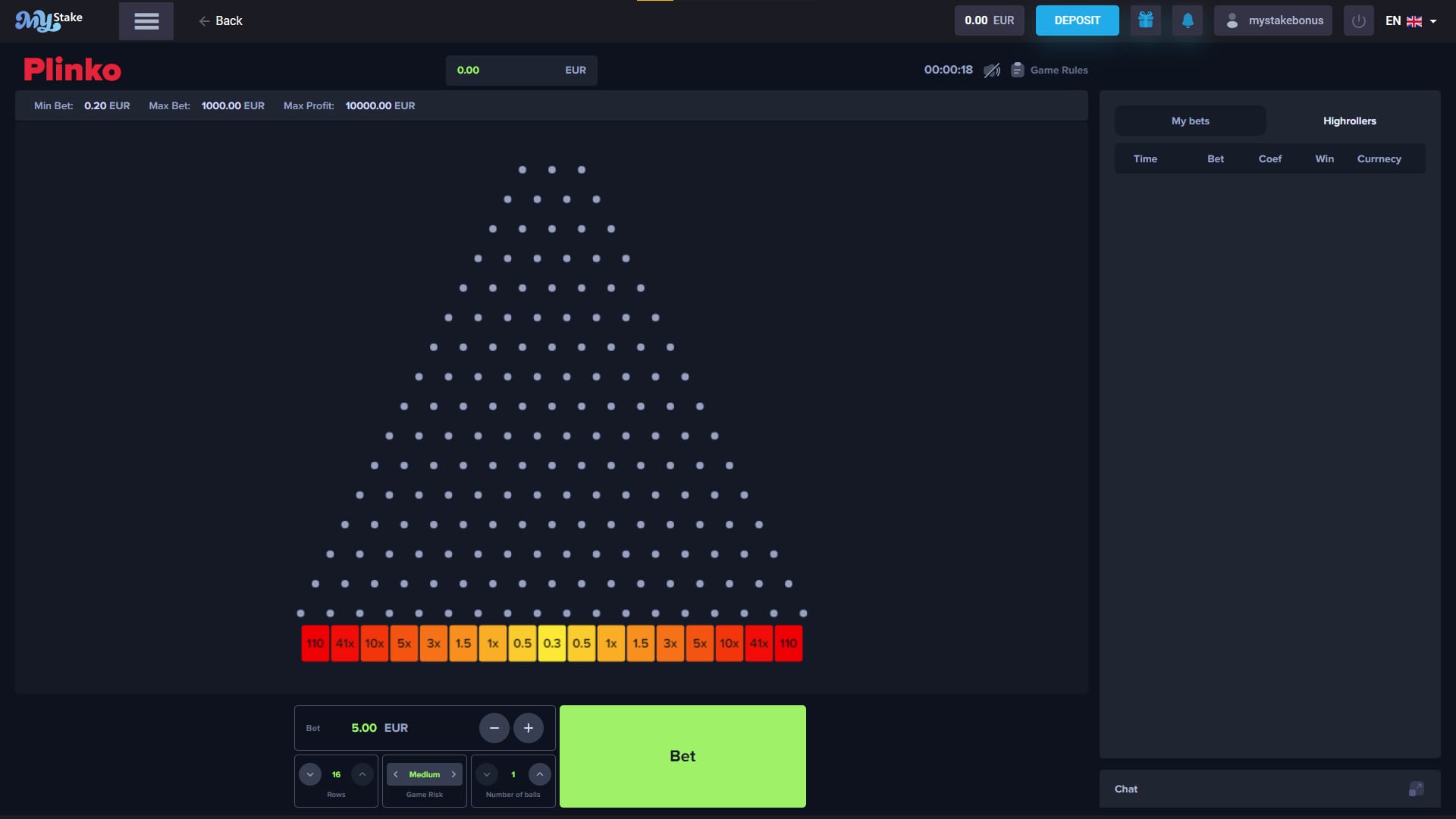 Minijuego MyStake Casino Plinko